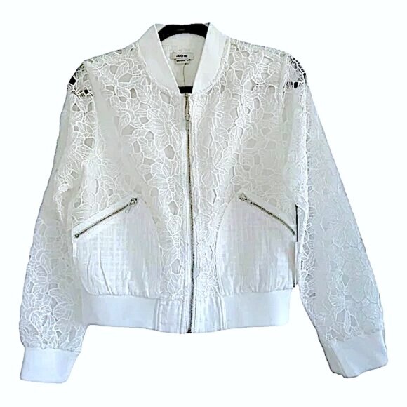 New Jason Wu Bomber Jacket White Lace Cutout Sheer Sleeves Womens XS - Picture 1 of 12